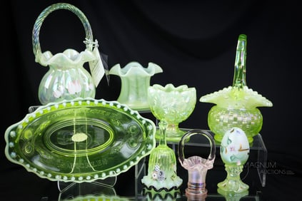 8 pc Lot Titillating Fenton Topaz & More Vaseline Uranium Glass