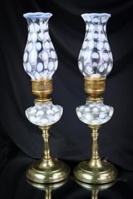 Pair Fenton Opalescent Boudoir Lamps