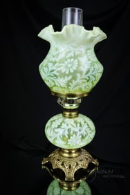 Fenton Topaz Vaseline Opalescent Daisy & Fern Uranium Lamp