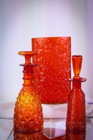 3 pc Lot MCM Blenko Imperial Rainbow Art Glass