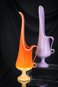 2 pc Lot L.E. Smith Candle Holder Art Glass Pitchers