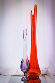 2 pc Lot L.E. Smith & Viking Art Glass Swung Vases