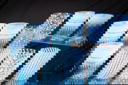 10 pc Lot Blue Northwood Hobbs & More Opalescent Victorian Glass Tumblers