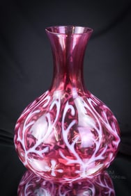 Very Rare Northwood Cranberry Opalescent Glass Spanish Lace Water Bottle