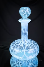 Very Rare Northwood Blue Opalescent Victorian Glass Spanish Lace Decanter
