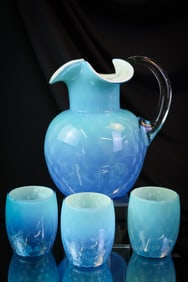 Victorian Blue Opalescent Diamond Quilt 4 pc Water Set