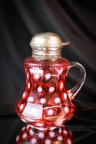 Rare Northwood Cranberry Opalescent Victorian Glass Syrup Pitcher