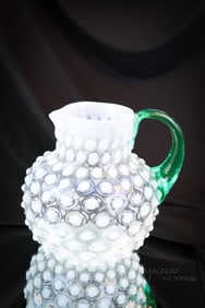 Rare Opalescent Hobnail Victorian Glass Water Pitcher