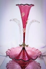 Italian Murano Art Glass Cranberry Epergne