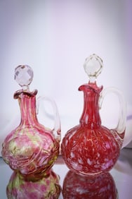 2 pc Lot Northwood Victorian Glass Cruets Leaf Umbrella Royal Ivy