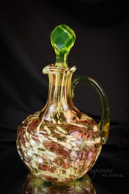 Northwood Vaseline Cranberry Uranium Spatter Glass Cruet
