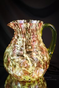 Northwood Leaf Mold Cranberry Vaseline Uranium Spatter Glass Water Pitcher