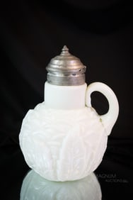 Northwood Leaf Mold Victorian Milk Glass Syrup Pitcher