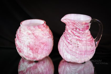 Northwood Royal Silver Leaf Mold Victorian Glass Creamer & Spooner