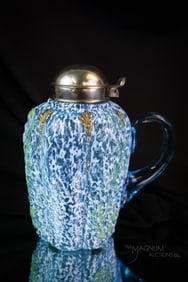 Rare Northwod Panelled Sprig Frit Victorian Glass Syrup Pitcher