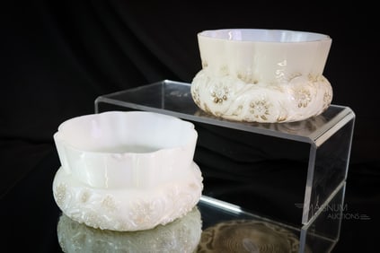 2 pc Lot Rare Findlay Onyx Victorian Glass Finger Bowls