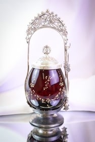 Albany Silverplate Victorian Ruby Glass Gilt Pickle Castor