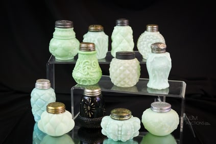 12 pc LotVictorian Glass Salt Shakers Northwood Consolidated Uranium & More
