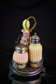 Mt. Washington Victorian Uranium Burmese Glass Condiment Set