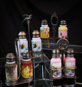 4 pc Lot Victorian Glass & More Salt Shaker Castor Sets