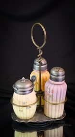 Pairpoint Silverplate Mt. Washington Uranium Burmese Glass Shaker Condiment Castor