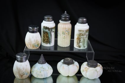 8 pc Lot Victorian Mt. Washington & More Victorian Glass Salt Shakers