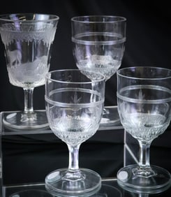 4 pc Lot EAPG Victorian Glass Goblets Pigs & Corn & Polar bear