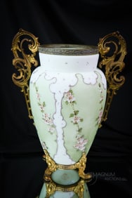 Signed Wavecrest 12 1/2" Ormulu Victorian Glass Mantle Vase