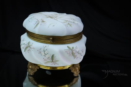 Unsigned Wavecrest Lily of the Valley Victorian Glass 7" Dresser Box