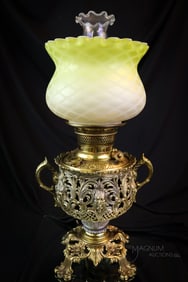 Victorian Brass Man of the North Mother of Pearl Victorian Oil Lamp