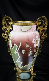 Signed 12" Wavecrest Victorian Glass Ormulu Mantle Vase