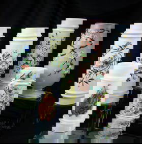 6 pc Lot Smith Bros. Victorian Glass Cylinder Vases