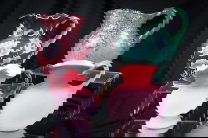 4 pc Lot Art Glass Pitchers