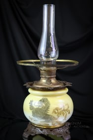 Victorian Rampant Lion Decorated Gone with the Wind Lamp