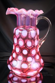 Scarce Dugan Diamond Victorian Cranberry Opalescent Water Pitcher