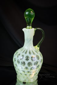 Rare Vaseline Opalescent Victorian Phoenix Glass Honeycomb Cruet