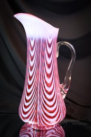 Northwood Cranberry Opalescent Victorian Glass Drapery Tankard Pitcher