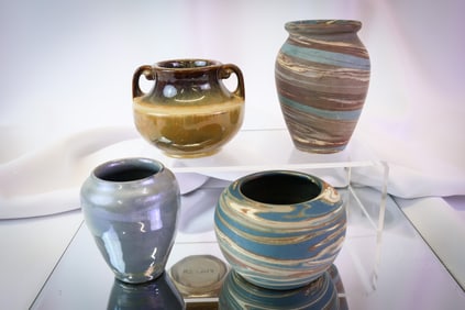 4 pc Lot Arts & Crafts Pottery Niloak Fulper & Powabic