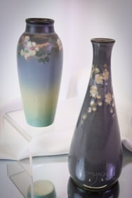 2 pc Rookwood Vellum Glaze Floral Decorated Vases