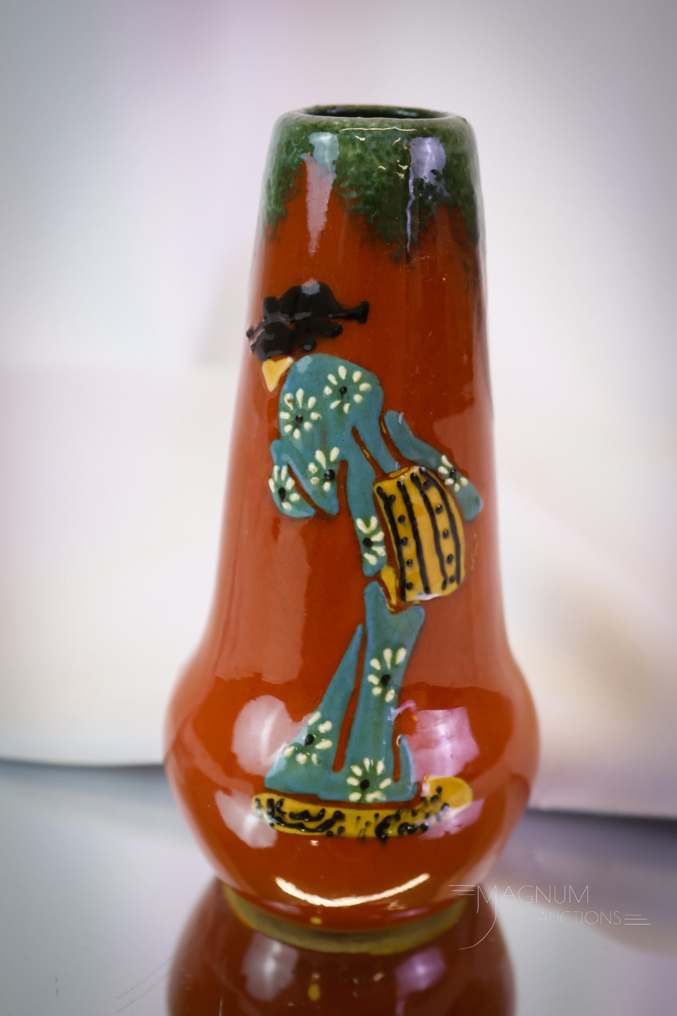 Weller Jap Birdimal Pottery Vase: Here's a find for your collection. This is a Weller Jap Birdimal pottery vase. This gorgeous example is decorated with an Oriental woman amidst trees. This vase measures 5 1/2" tall. SHIPPING NOTICE: