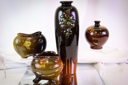 4 pc Lot Weller & Owens Art Pottery Vases