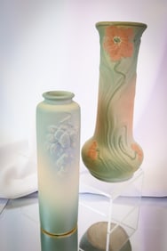 2 pc Weller "Art Nouveau" Line Matte Glaze Pottery Vases