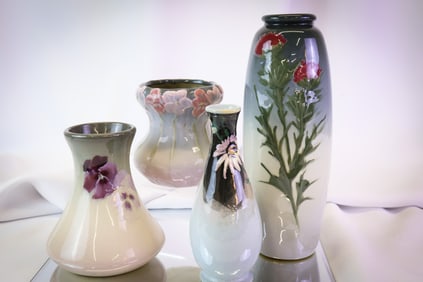 4 pc Lot Weller Eocean Art Pottery Vases