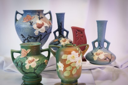 6 pc Lot Roseville Art Pottery Vases