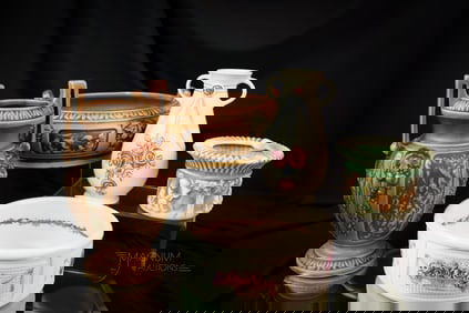 5 pc Lot Weller & Roseville Art Pottery Corinthian Donatello Creamware