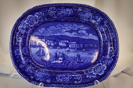 Rare Clews Staffordshire Flow Blue "Sandusky Bay"  Platter