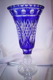 Pairpoint Lincoln Cobalt Cut-to-Clear Controlled Bubble 13" Glass Vase