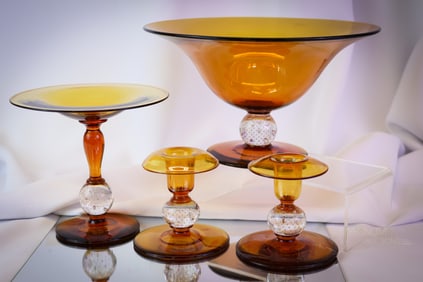 4 pc Set Pairpoint Amber Controlled Bubble Glass