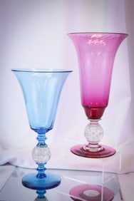 2 pc Lot Pairpoint Controlled Bubble Art Glass Vases Rasaria & Marina