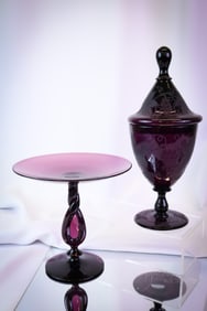 2 pc Lot Pairpoint Amethyst Etched Glass Grapes & More